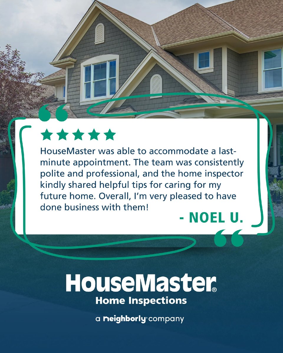 HouseMaster's tweet image. Thank you, Noel! This is why we maintain a 95+ Net Promoter Score (NPS)! 🏅

Our commitment to thorough inspections and clear reporting ensures confident homeownership decisions.

#HouseMaster #Neighborly #ClientTestimonial #HomeInspection #TrustedExperts