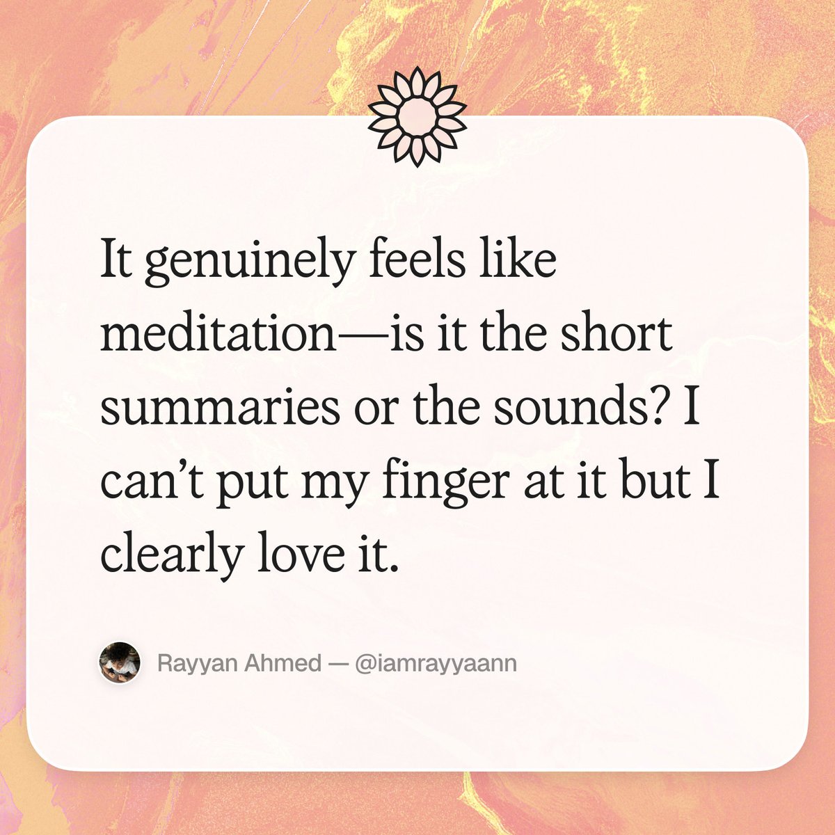 Email that feels like meditation.

Join the waitlist at the link in our bio. 

Thanks for the feedback on the Alpha, <a href="/iamrayyaann/">Rayyan Ahmed</a>.