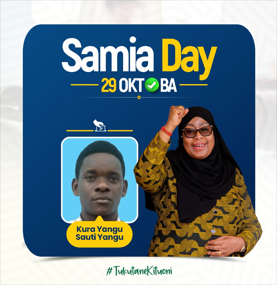 uvccm_tz's tweet photo. SAMIA DAY, OKTOBA 29

Ewe Mwananchi Tunakukumbusha kuwa  Jumatano 29 Oktoba, 2025 Ni Samia Day...  
Tukutane Kituoni kwa Maendeleo Endelevu ya Tanzania Imara, Twende zetu Kituoni Tukatiki na Kukamilisha Jambo letu la "Samia Day"

#SamiaDay
#TukutaneKituoni
#TokaNitokeTukatiki✅ https://t.co/PrHxtXxuBv
