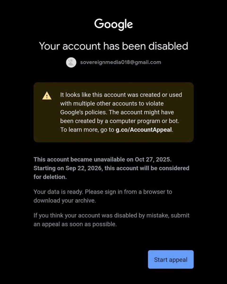 sov_media's tweet image. YouTube has taken down Sovereign Media’s YouTube and Gmail account under the claim that they were “created or used with multiple accounts to violate Google’s policies.” This is entirely false. We operate only one official YouTube account and a Gmail account associated with it. We…
