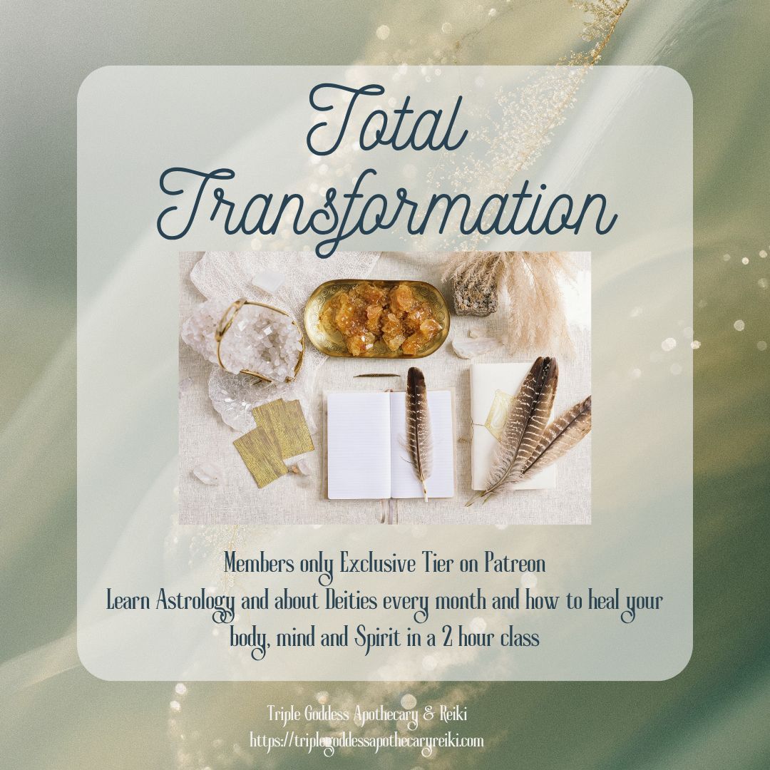 triplegoddessa1's tweet image. In Total Transformation, you will learn how to improve your energetic flow, balancing your mind, body, &amp;amp; spirit. A Patreon Exclusive Program. patreon.com/TripleGoddessA… #triplegoddessapothecaryandreiki #totaltransformation #rowanravenwolf