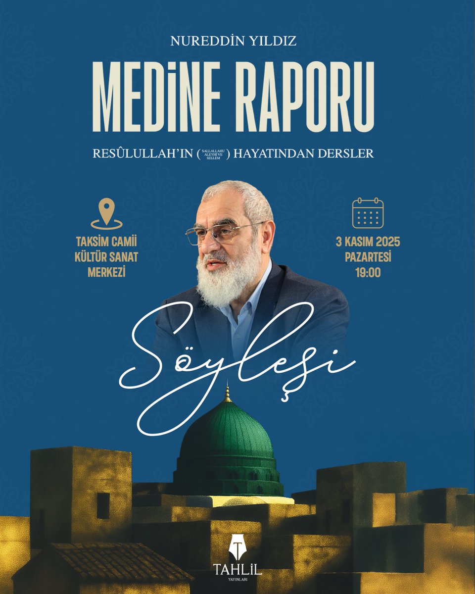 Nureddin Yıldız hocayla söyleşi programımıza tüm okurlarımız davetlidir.

📍 Taksim Camii Kültür Sanat Merkezi
⏱️ 3 Kasım 2025 Pazartesi, 19.00