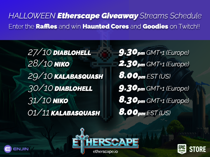 Get ready for community streams of Shrok's Haunting! Jump on Twitch to witness some top community members grinding through the new seasonal content. Each stream will have a bunch of NFT giveaways including some Haunted Cores which can be minted for on chain limited items!