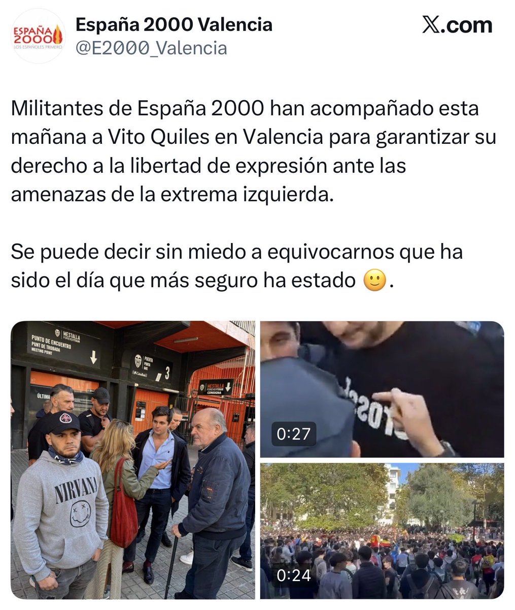 Pues ya sabemos quienes hacen de guardaespaldas de Vito Quiles, España 2000, un partido abiertamente fascista.
El fascismo se une contra la juventud organizada