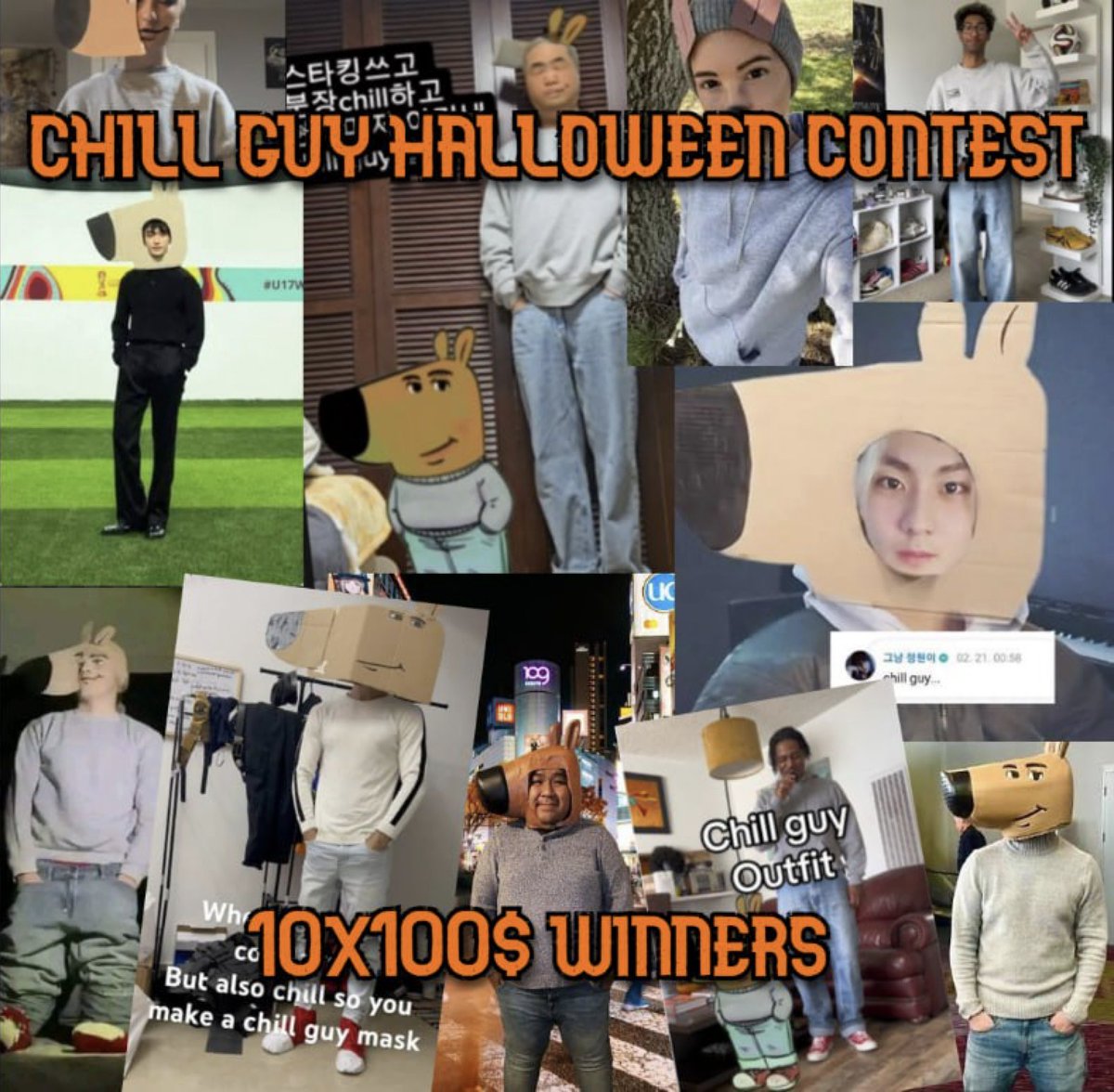 wear a chill guy costume for halloween and get $CHILLGUY 🎃

how to participate:
📸 post a photo or video of yourself in a chill guy costume
🗣️ tag <a href="/chillguycto/">just a chill guy | fan page</a> and use #chillguycontest to enter

contest ends on 2nd of november!