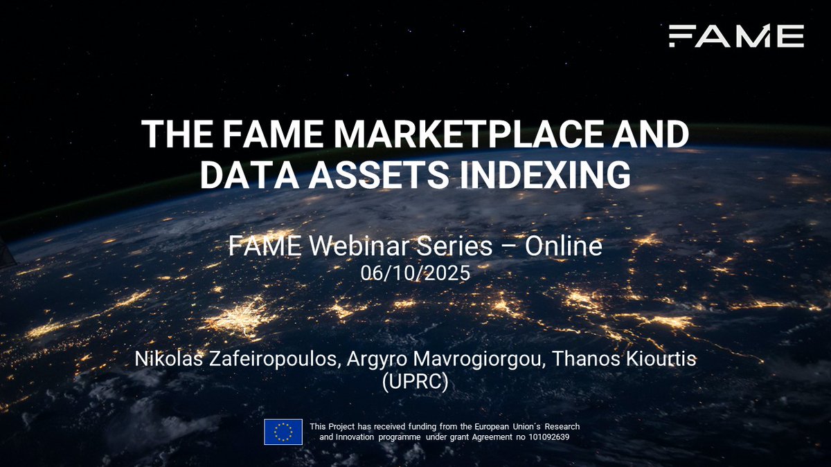 FAME_HorizonEU's tweet image. How do federated data marketplaces redefine data sharing &amp;amp; value creation?

See the FAME Data Marketplace in action—onboarding, publishing &amp;amp; trading assets securely.

Watch this &amp;amp; other webinars 👉 fame-horizon.eu/learning-centr… 

#DataEconomy #Innovation #FederatedData