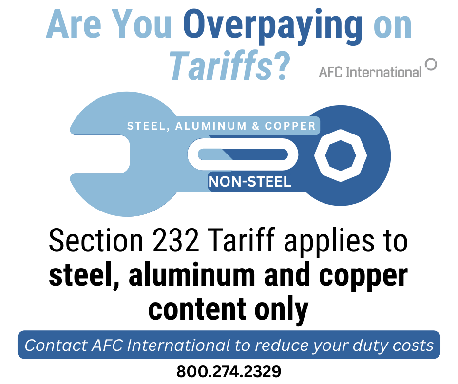 ⚙️ Section 232 Reminder: Stay Compliant, Avoid Costly Mistakes ⚙️

Contact AFC International today to ensure your Section 232 filings are accurate and penalty-free.