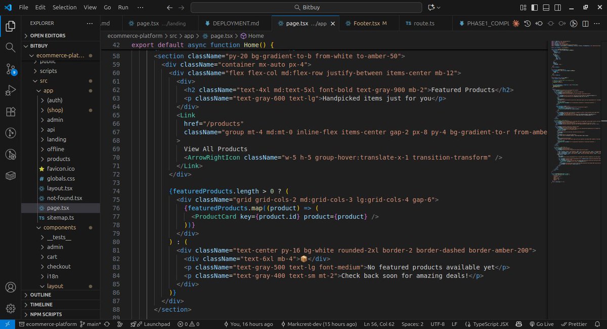 Markcrestco's tweet image. Building BitBuy a modern e-commerce platform built with Next.js 14, TypeScript, &amp;amp; TailwindCSS.
Clean UI, and scalable architecture designed for performance &amp;amp; user experience.
Still in dev, but here’s a sneak peek
#BuildInPublic #NextJS #ReactJS #TailwindCSS #TypeScript #WebDev