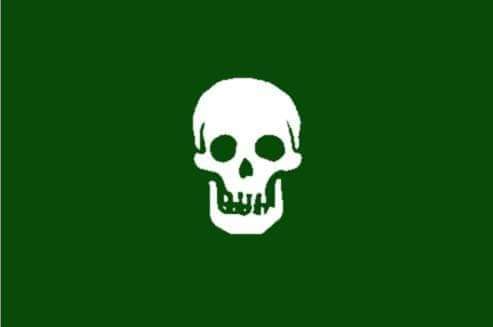 archeohistories's tweet image. An artistic depiction of what is reportedly one of pirate Edward Low’s first flags, allegedly used as a signal flag to others in his flotilla, noted in David Cordingly’s “Under the Black Flag” as:

”A green silk flag with a yellow figure of a man blowing a trumpet was hoisted at…