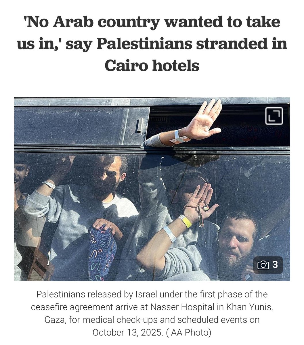 LeonardoPanetta's tweet image. “Nessun paese arabo ci vuole”.

Quasi 150 ex detenuti, rilasciati da Israele e poi deportati in Egitto nell'ambito del piano di pace di Donald Trump, si ritrovano ora senza un Paese ospitante. Attualmente alloggiano presso l'hotel Marriott Renaissance Cairo Mirage, nel cuore del…