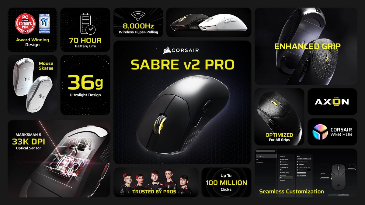 CORSAIRDE's tweet image. Alles, was du über die SABRE v2 PRO ULTRALIGHT 🖱️ wissen musst!