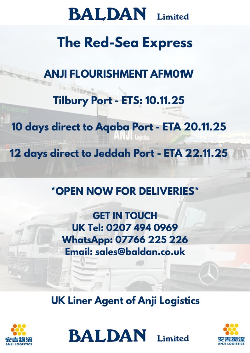 baldanltd's tweet photo. Anji Red Sea Express Service - November Vessel - https://t.co/2tnkgYwMNf https://t.co/fyGZoCtWOG