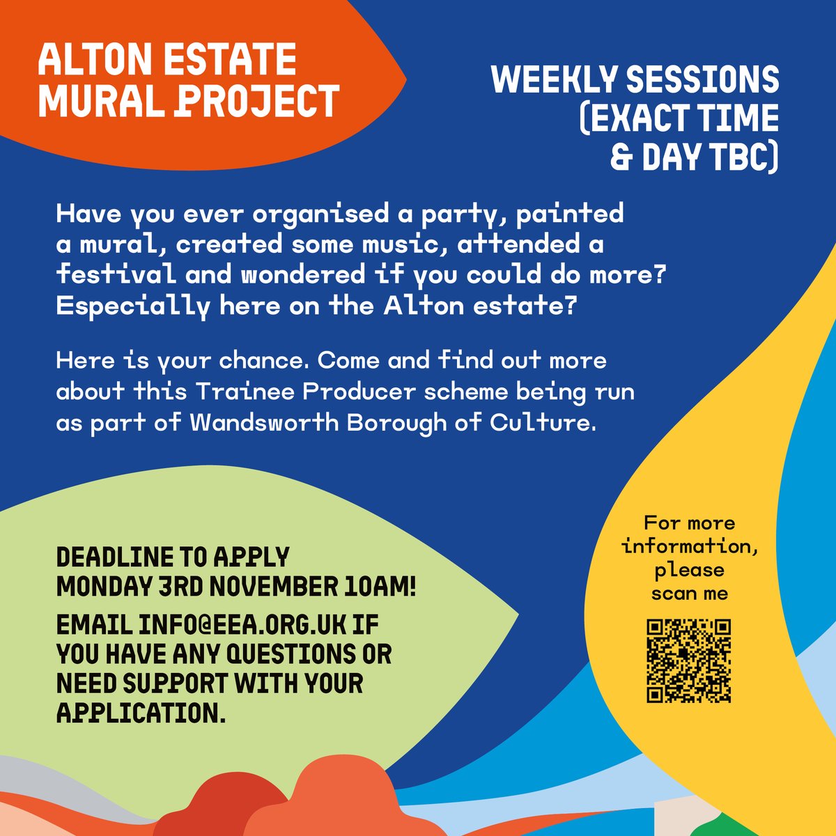 wtowandsworth's tweet photo. Want to make something amazing happen in Roehampton?🌟Join @EEALondon's Trainee Producers Scheme and learn how to bring your creative vision to life.

- No experience needed
- Paid London living wage 
- Open to Roehampton residents aged 18–25

🔗https://t.co/tgSjgntupR https://t.co/vN8uwnjIiU