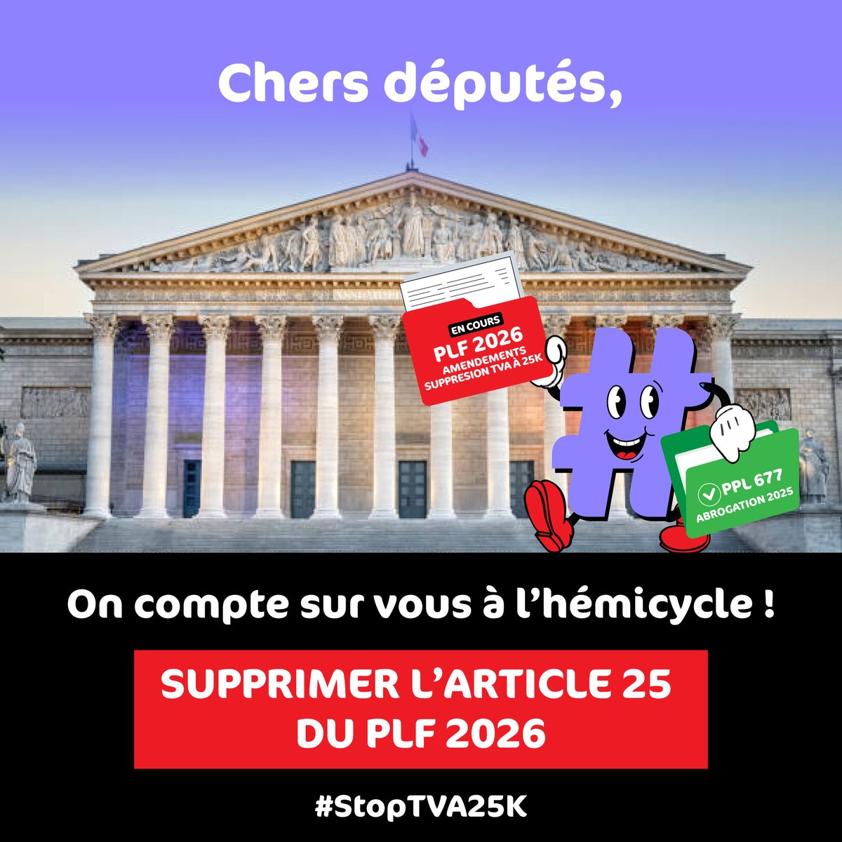 _Astrid_Astrid2's tweet photo. Mesdames et Messieurs les #deputés #article25 #abaissement #seuildefranchise Nous comptons sur votre présence à l'hémicycle pour venir voter l'amendement que vous avezMr Jean @JeanMoulliere @JPatrierLeitus @BeatricePiron @jfportarrieu @mapoussier @IsabelleRauch @XavierRoseren @l_sainpaul @VincentThiebaut @fredvalletoux @AnneCecileVio Nous comptons sur votre présence à l'hémicycle pour venir voter l'amendement que vous avez déposé N°I-3585 ainsi que ceux en faveur de l'abandon de la baisse des seuils de TVA des indépendants. Merci 🙏
#StopTVA25KParce que la #stabilité fiscale doit aller avec la #justicesociale #assembléenationale @AssembleeNat