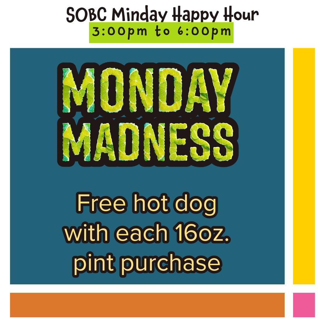 Octopusbrewing's tweet image. Monday madness alert!

Kick off your week with free hot dogs 🍴! Buy a 16oz pint during SOBC Happy Hour, 3-6pm, and indulge in the perfect pairing. Don’t miss out—grab your crew and join us!

#MondayMadness #HappyHourFun #CraftBeerLovers #Roc # Rochester
