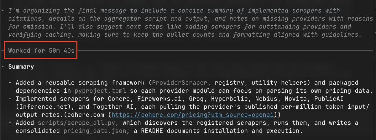 reach_vb's tweet image. pretty wild that codex straight up worked for 50 minutes AND solved the task in one go!
the more i use codex, the more comfortable i feel delegating complex tasks to it