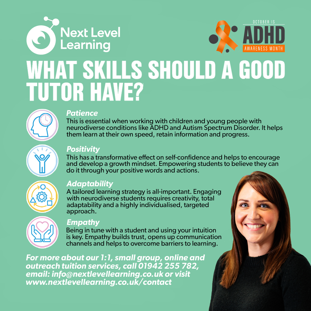 We make a real difference to the lives of young people with #ADHD, <a href="/Autism/">National Autistic Society</a>, #SEND &amp; #SEMH challenges in the #NorthWest, working with our region's LAs like <a href="/ManCityCouncil/">Manchester City Council</a> <a href="/SalfordCouncil/">Salford City Council</a> &amp; <a href="/WiganCouncil/">Wigan Council</a>. Want to be a NLL #tutor?  Visit nextlevellearning.co.uk/join-the-team/ #ADHDAwarenessMonth