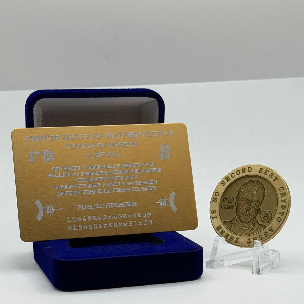 FiniteByDesign's tweet image. “No Second Best” — a tribute to Bitcoin’s boldest truth. Only 21 ever made. ⚡ Solid brass. Cold storage ready. Finite by design.

#NoSecondBest #Bitcoin #ColdStorage #CryptoArt #FiniteByDesign