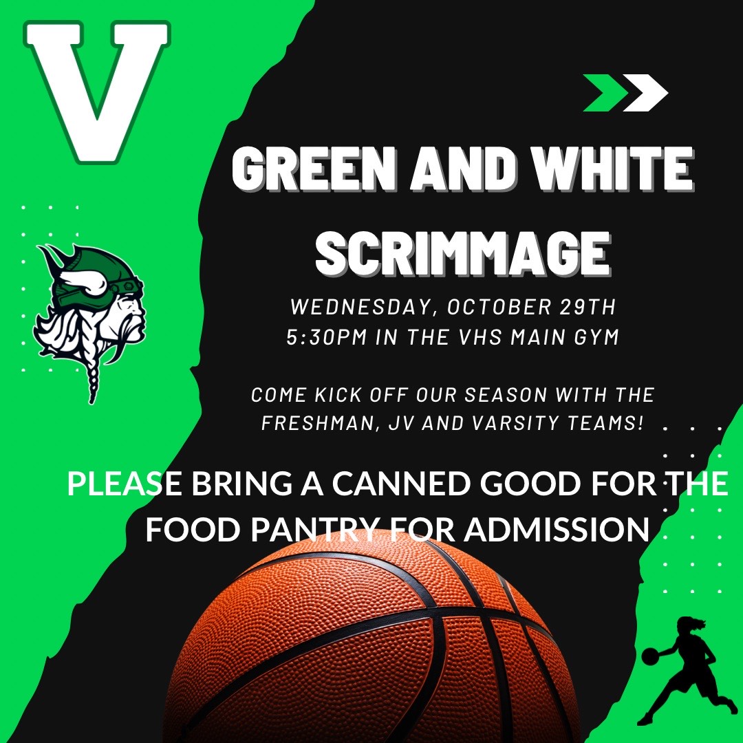💚🏀 The wait is over — Girls Basketball is back! Join us for the annual Green &amp; White Scrimmage as we kick off another exciting season of Viking hoops!
Bring your energy, your school spirit, and get ready to cheer on this amazing team!💚🤍
#WeAreValpo
<a href="/ValpoHS411/">Viking Info</a> <a href="/Valpo_Schools/">Valparaiso Community Schools</a>