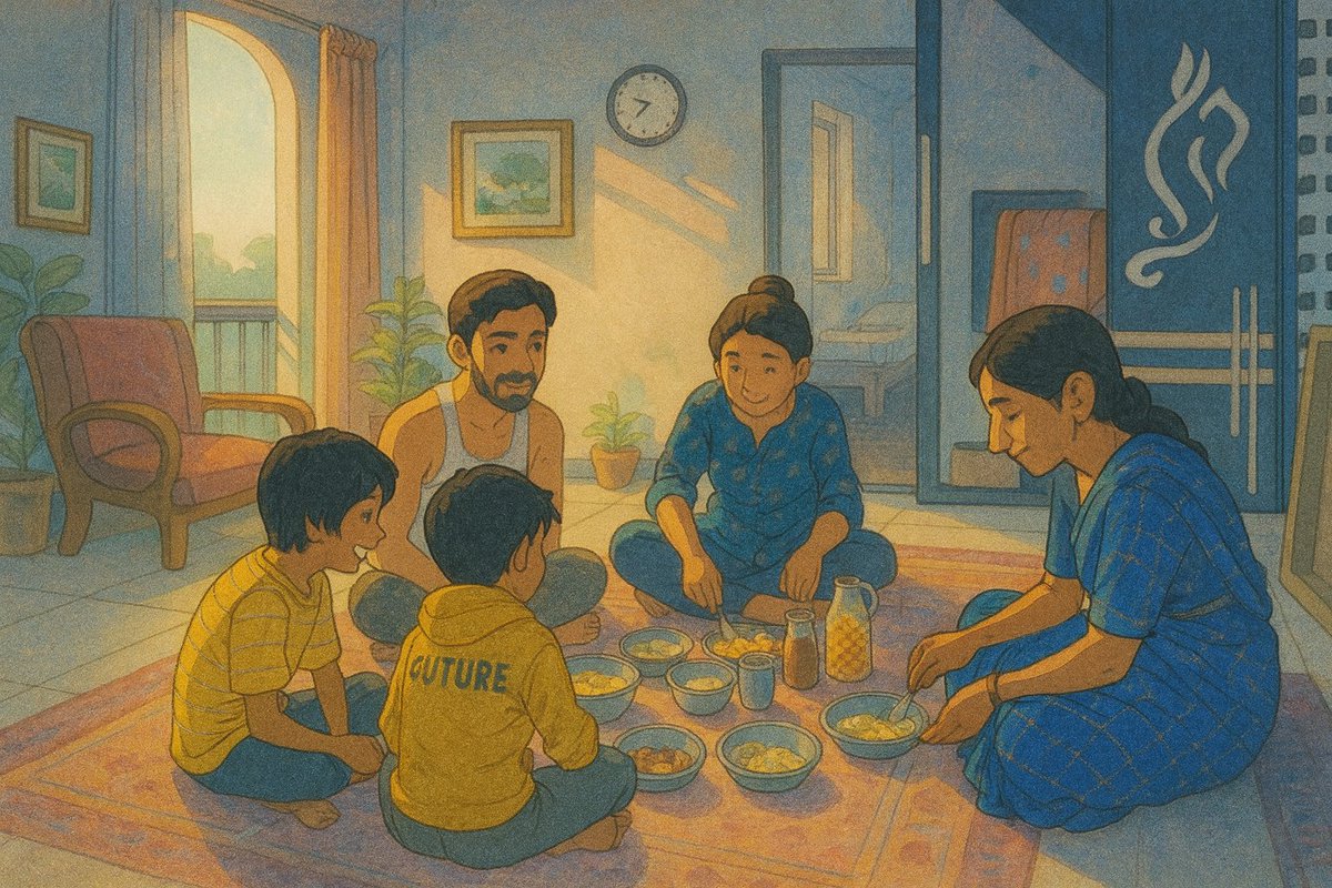 misalpavv's tweet image. The whole point 💚
At home
With family
Sitting on ground
Enjoying dinner ✨️