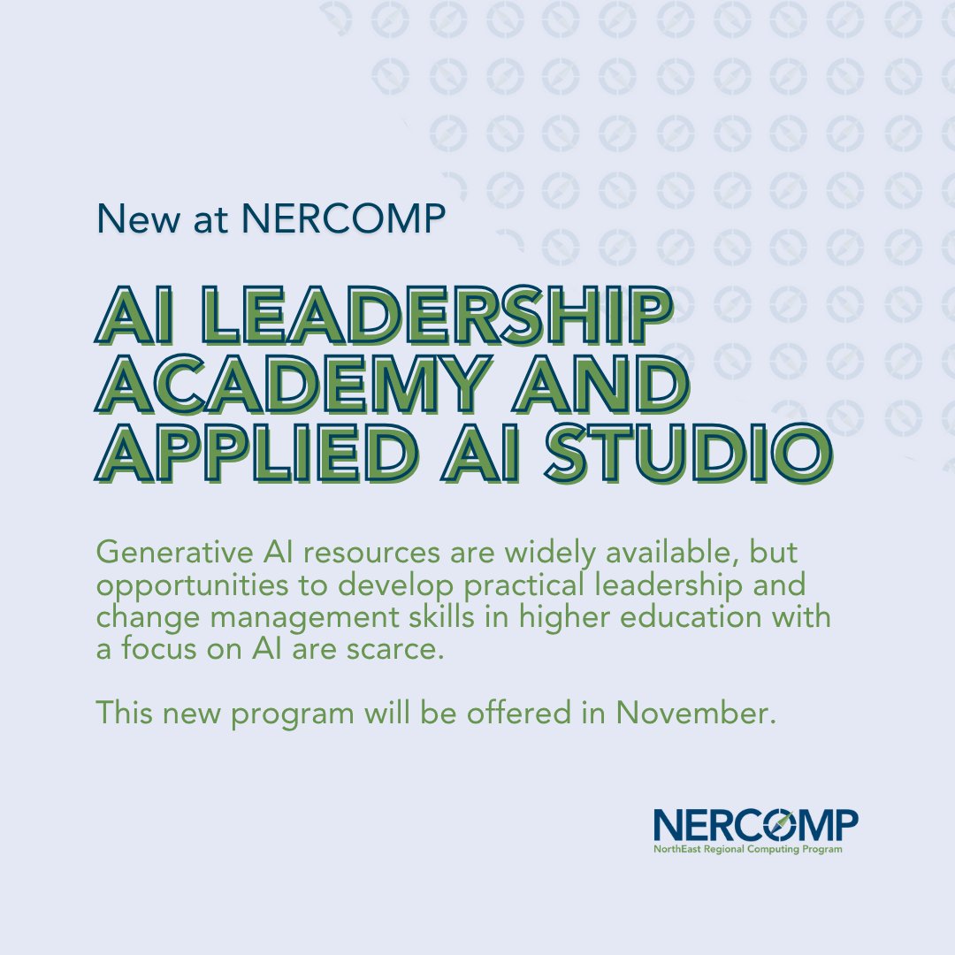 NERCOMP's tweet image. Coming this November! 
We&apos;re introducing a new program designed for higher-ed professionals who want to strengthen their ability to influence and support how AI takes root in their teams, institutions, and across the NERCOMP community. bit.ly/4h9Okaa