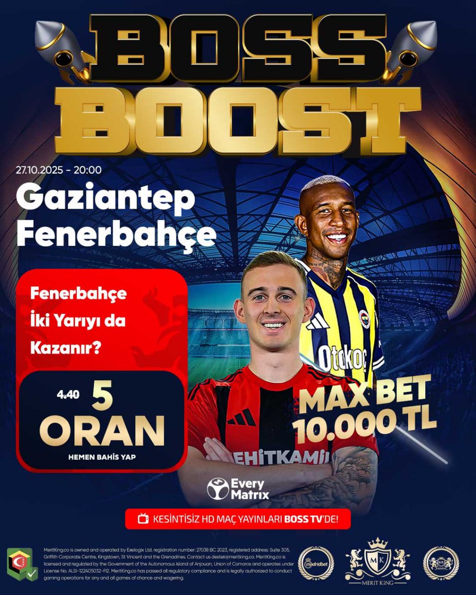 Gaziantep - Fenerbahçe özel fırsat 

🄱 🄾 🅂 🅂
🄱 🄾 🄾 🅂 🅃

Fenerbahçe iki yarıya da kazanır? 

Oran :  4.40❌⇒ TAM 5✅⇯ ORAN

Meritking ✰ Umut değil para dağıtıyoruz 
 
#Meritking #GFKvFB