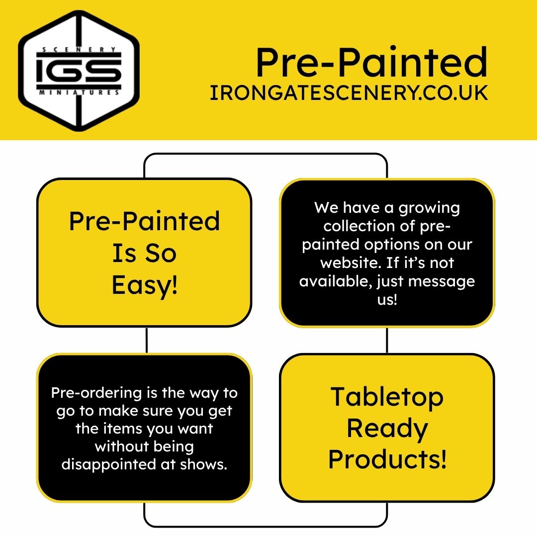Check out our large range of pre-painted models. We highly recommend that you pre-order them for collection at shows.

Explore our full range - irongatescenery.co.uk/painted/

#wargaming #dnd #dragonrampant #tabletopgaming #terrain #tabletopgames #miniatures #igsminis #warhammer40k