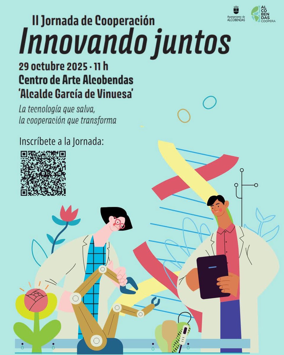🌍 Innovando juntos por un mundo mejor.

✨ El miércoles 29 de octubre tenemos una cita muy especial en Alcobendas: llega la II Jornada de Cooperación «Innovando Juntos».

📍💡Un espacio para descubrir proyectos que mejoran vidas gracias a la innovación y la solidaridad.