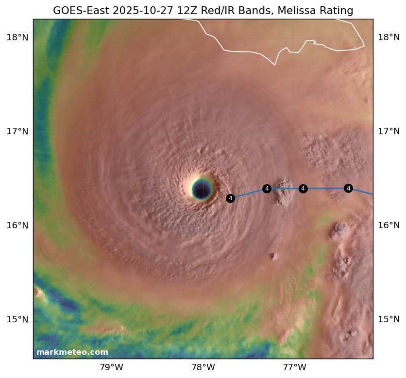 mark_debruin's tweet photo. Recently upgraded category 5 Melissa, as of sunrise this morning https://t.co/qsra6CFHiv