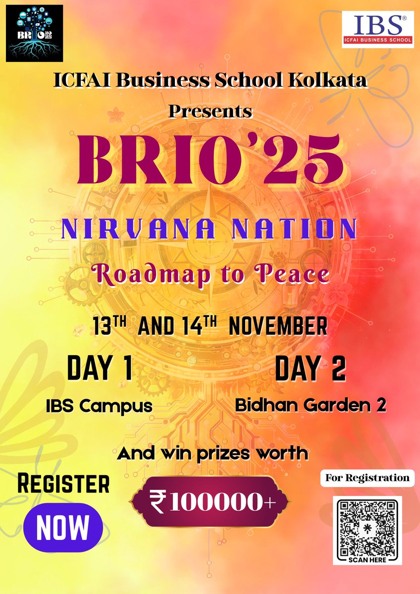 Step into the spirit of balance and brilliance 🌸✨
Where innovation meets mindfulness, and ambition flows with calm.
Nirvana Nation awaits — BRIO’25, 13th &amp; 14th Nov.
A movement where creativity, business &amp; compassion unite. 💫 #BRIO25 #NirvanaNation #IBSKolkata