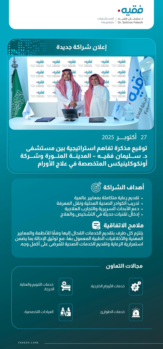 معًا لتقديم خدمات صحية ورعاية طبية فائقة الجودة ..

تعاون جديد على هامش #ملتقى_الصحة_العالمي25 بين مستشفى دكتور سليمان فقيه – المدينة و أنكوكلينيكس لتقديم خدمات إحالة منظمة للمرضى، وضمان استمرارية الرعاية وتقديم خدمات متخصصة بأعلى المعايير الطبية 

#لما_هو_أهم