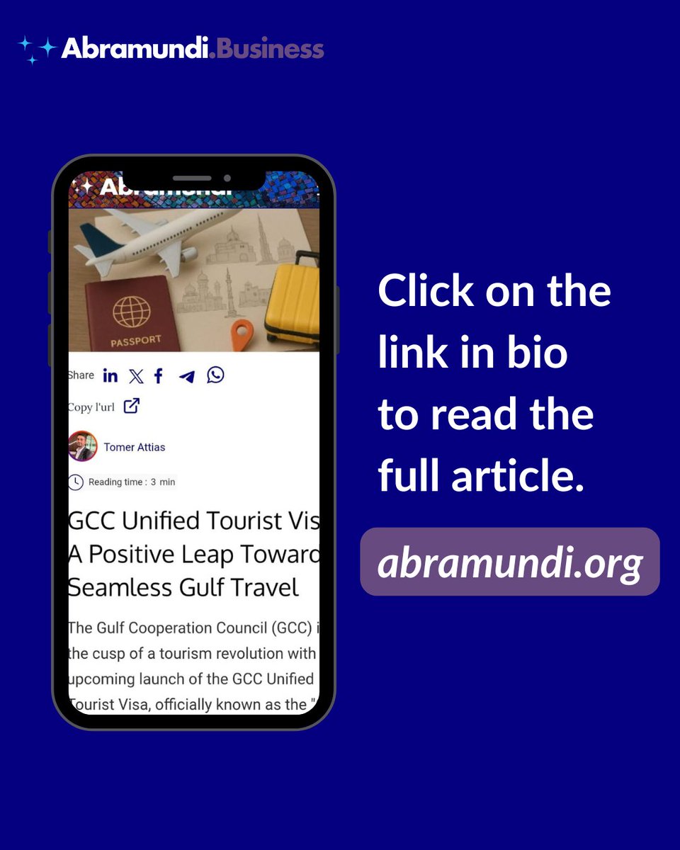 Abramundi_org's tweet image. The #GCC Unified Tourist Visa marks a new era of connection — where borders open, economies grow, and collaboration travels freely.
The Gulf is not just open for travel — it’s open for tomorrow. 🌍
Read the full article by @Tomeratt  
👉urlr.me/E76Bmk