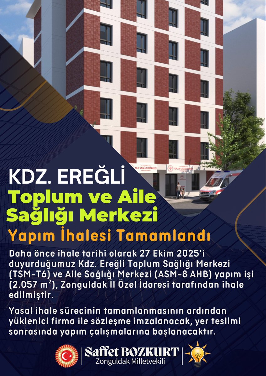 Kdz. Ereğli Toplum ve Aile Sağlığı Merkezi Yapım İhalesi Tamamlandı

Daha önce ihale tarihi olarak 27 Ekim 2025’i duyurduğumuz Kdz. Ereğli Toplum Sağlığı Merkezi (TSM-T6) ve Aile Sağlığı Merkezi (ASM-8 AHB) yapım işi (2.057 m²), Zonguldak İl Özel İdaresi tarafından ihale