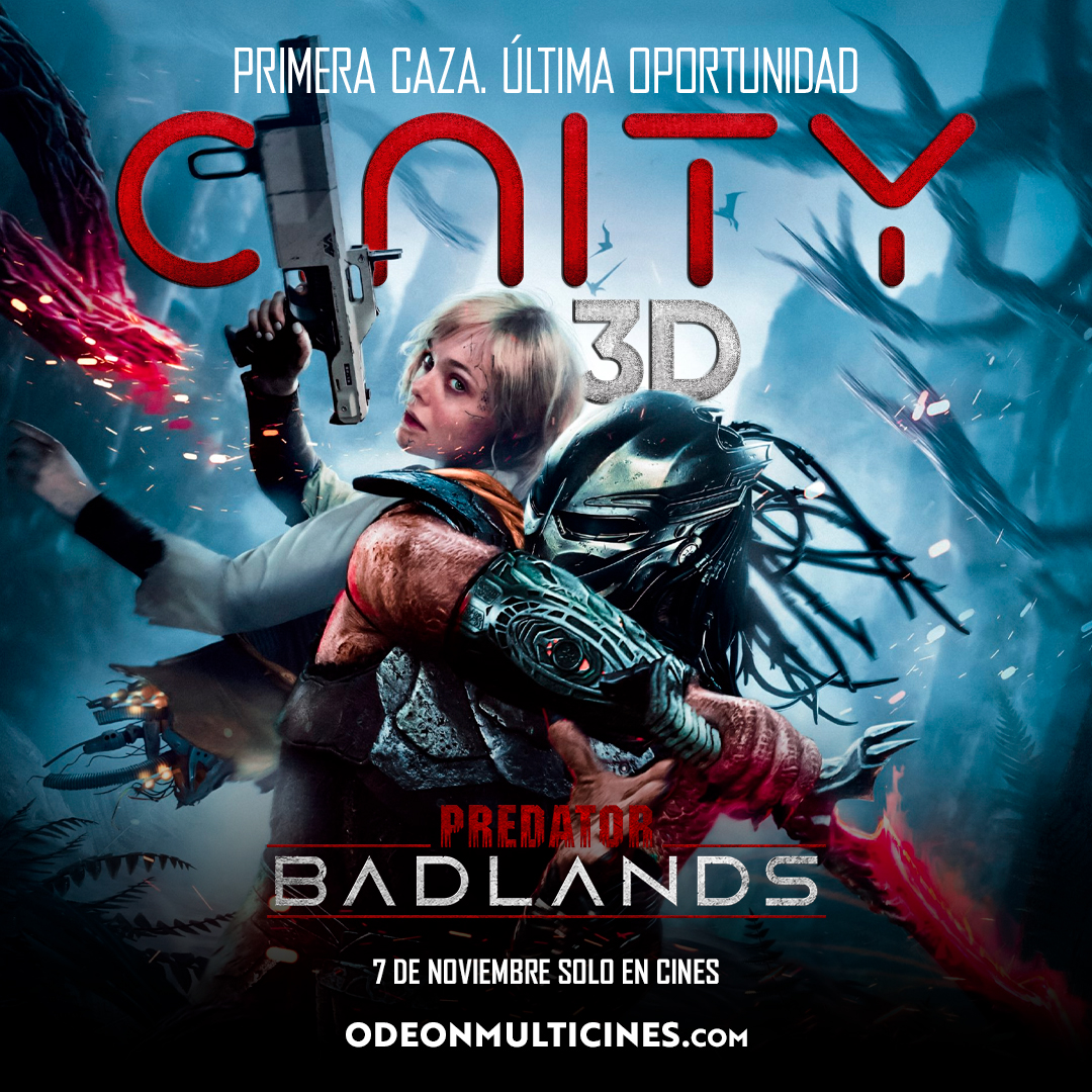 OdeonMulticines's tweet photo. PREDATOR: BADLANDS en #CINITY 3D. Exclusivo en Odeon Multicines en España. Prepárate para ser testigo del ascenso del Depredador definitivo.

📅 Desde el 7 de noviembre en Alicante, Girona, Narón y Sambil (y en otros formatos en todo el circuito).

🎟️ ¡Entradas YA a la venta! https://t.co/Y61OpuAaZY