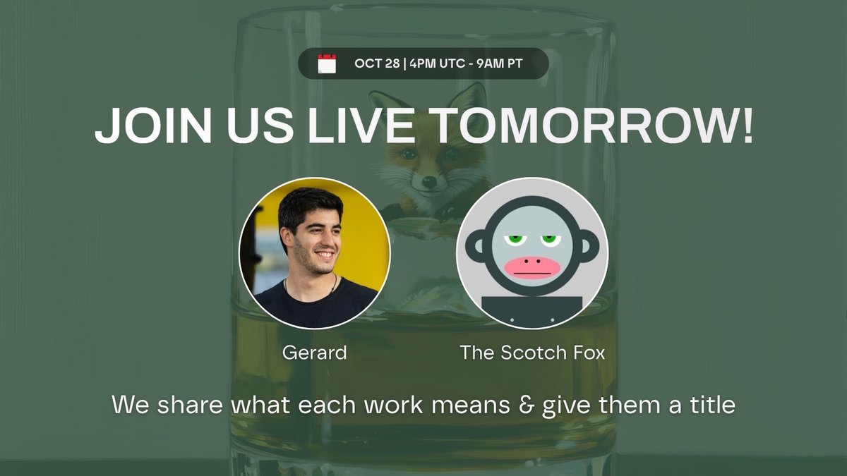 NAMING REVISITING ELSEWHERE LIVE 🚨

🎙️ With <a href="/TheScotchFox/">Scotch Fox</a> &amp; @cptnsalami 
🧠 Our most introspective experience yet: We’ll go through each artwork live and shape their titles together.
📅 Oct 28 — 4PM UTC / 9AM PT

See you tomorrow!