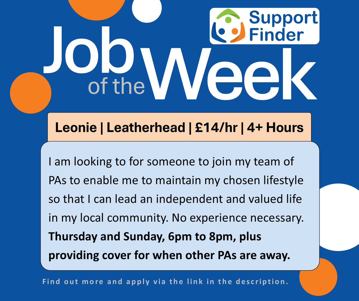 Support_Finder's tweet image. Job of the Week: Leonie is looking for a PA to assist her maintain her chosen lifestyle. You can apply through Support Finder.
Direct job link: supportfinder.org.uk/listings/emplo…

#SupportWorker #FindAJob #CareJobs #SurreyJobs #IndependentLiving #WorkInCare @JCPSurreySussex