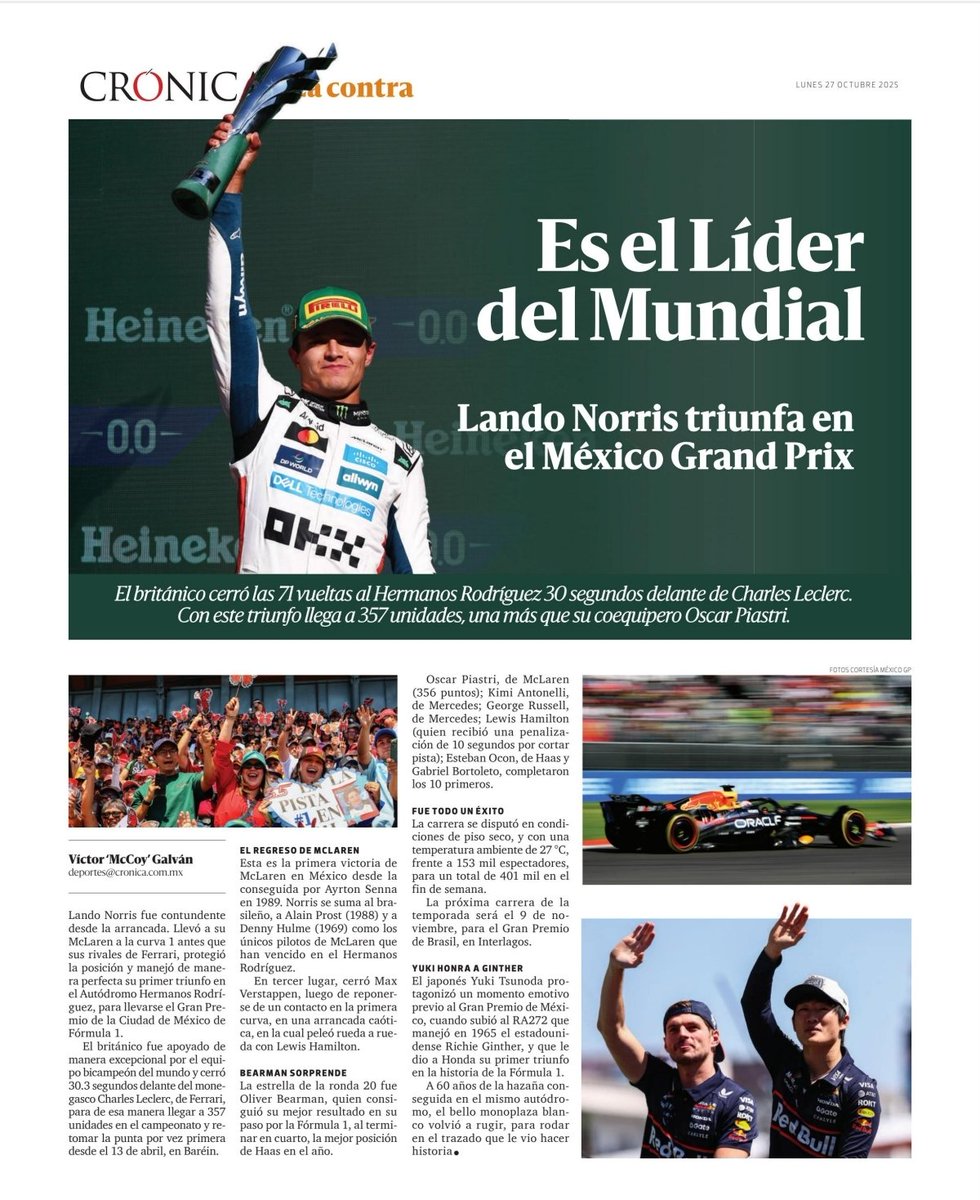 #F1 #MexicoGP. Corran a comprar <a href="/LaCronicaDeHoy/">La Crónica de Hoy</a> para que vean la contraportada que les preparamos...