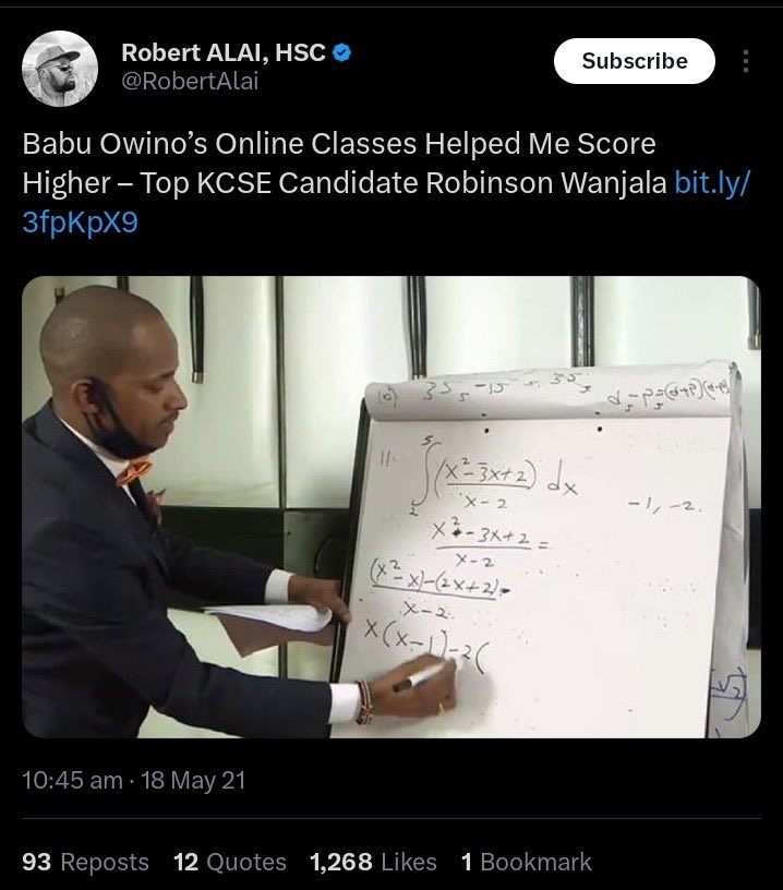 paulinenjoroge's tweet image. Why does Babu Owino teaching math online, where he pulled 1.6 million views upset some people so much?

How does it harm anyone when the Hon. Member for Embakasi and Nairobi’s incoming Governor uses his free time to help students revise?

If public leaders spend their spare hours…