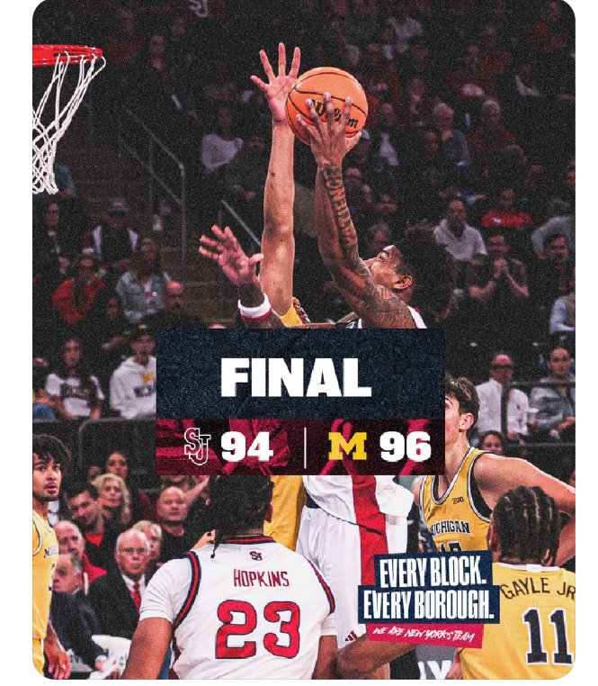 2 pt OT loss to Michigan with #SJUBB shooting only 17% from 3pt. This is supposed to be best shooting team in a long time. This stat will change. Lefty might be a big surprise player on a loaded team.  LET'S GO JOHNNIES. <a href="/NikiLattarulo/">Niki Lattarulo</a> <a href="/JonRothstein/">Jon Rothstein</a>