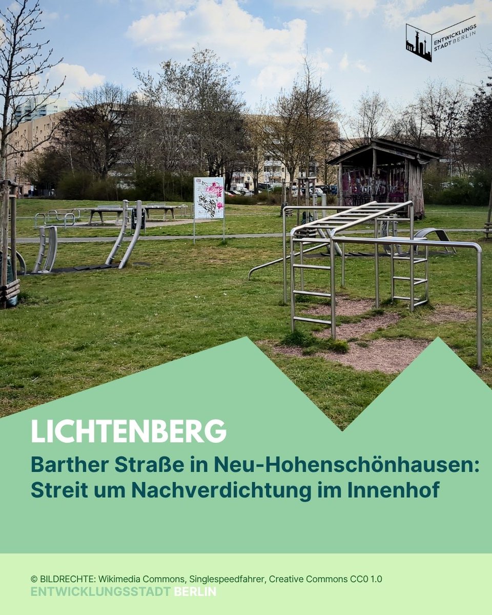 In Neu-Hohenschönhausen sorgt ein Bauvorhaben der landeseigenen HOWOGE für Streit. Im Innenhof der Barther Straße sollen 180 neue Wohnungen entstehen, doch Anwohnende und Teile der Bezirkspolitik lehnen das Projekt ab: 

entwicklungsstadt.de/barther-strass…