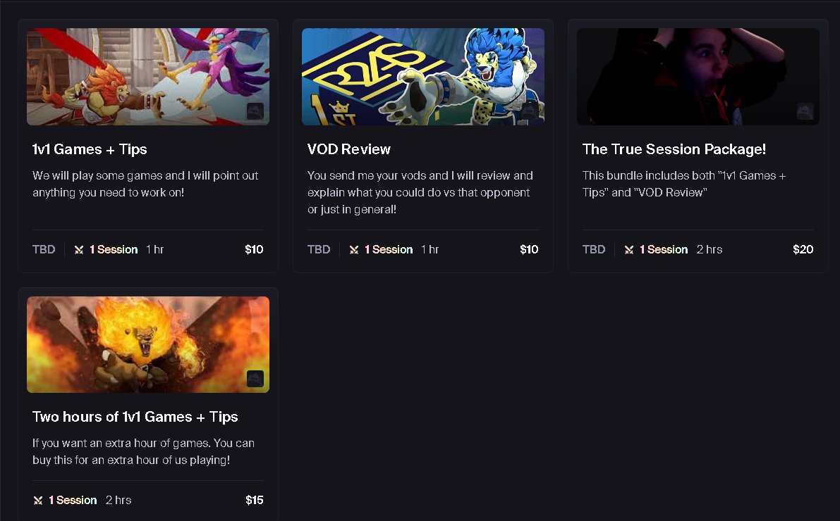 Every person has loved my Rivals of Aether II coaching! Get some ASAP! 

1 hour of Games + Tips: 10$
1hour of VOD reviewing: 10$
The true Session Package (Both previously mentioned items): 20$
2 hours of Games + Tips: 15$

metafy.gg/@sapphiregd