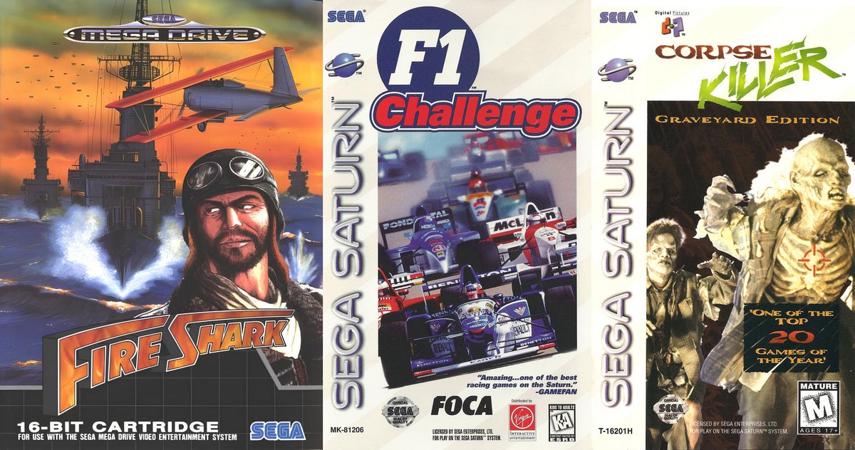 segaretrobr's tweet photo. Hoje, 02/10, é aniversário de 35 anos de Fire Shark (Mega Drive, 1990) e 30 anos de F1 Challenge e Corpse Killer: Graveyard Edition (Sega Saturn, 1995)!
#fireshark #f1challenge #corpsekiller #megadrive #segasaturn #sega #retro https://t.co/KCi4xzlRzJ