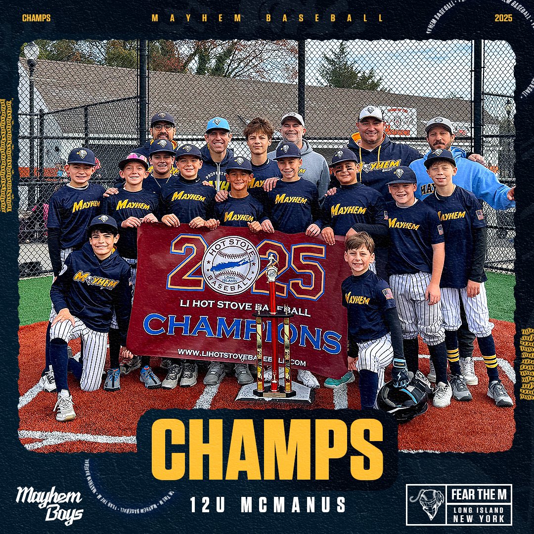 👑 Congratulations to our 12u McManus MayhemBoys <a href="/mayhemboys/">Mayhem Baseball</a> on an amazing season and capturing the 12u LI Hot Stove Fall Bonanza League Championship 🏆 <a href="/lihotstovebb/">lihotstovebb</a> 

Way to go Mayhem!
_
Fear the M