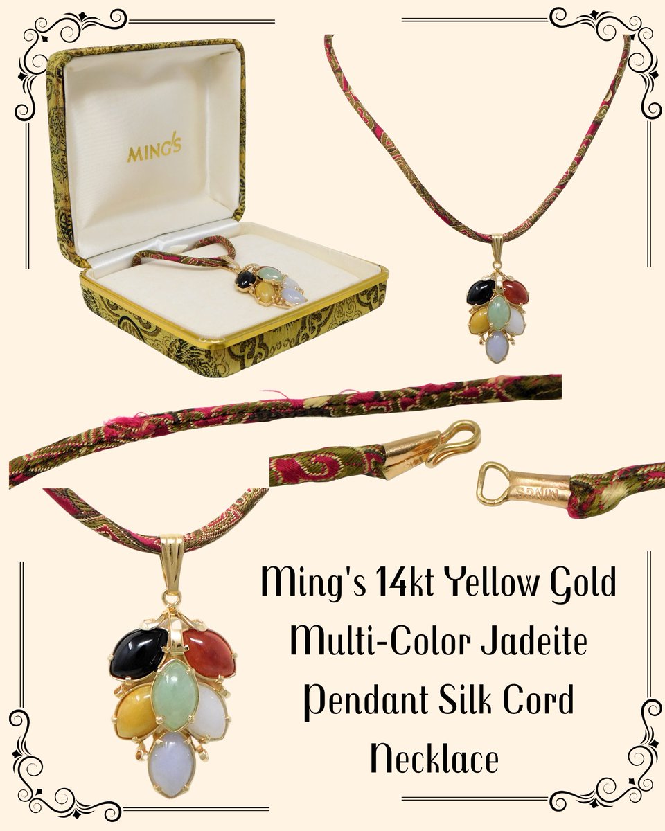 wilshirecoin's tweet image. 💎 Ming’s 14kt Gold Multi-Color Jadeite Pendant Necklace
6 cabochon jadeites (~10ct) | 22" silk cord | Includes box
💲 $864 | 🚚 Free Ship
👉 ebay.us/m/9WqywR
#MingsJewelry #Jadeite #VintageJewelry #WilshireCoi