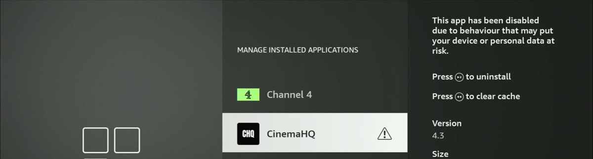 cwpcs's tweet photo. @Inside_4ndroid Cinema HQ v4.3 has been blocked by Amazon on the Firestick https://t.co/7dwmLxEp20