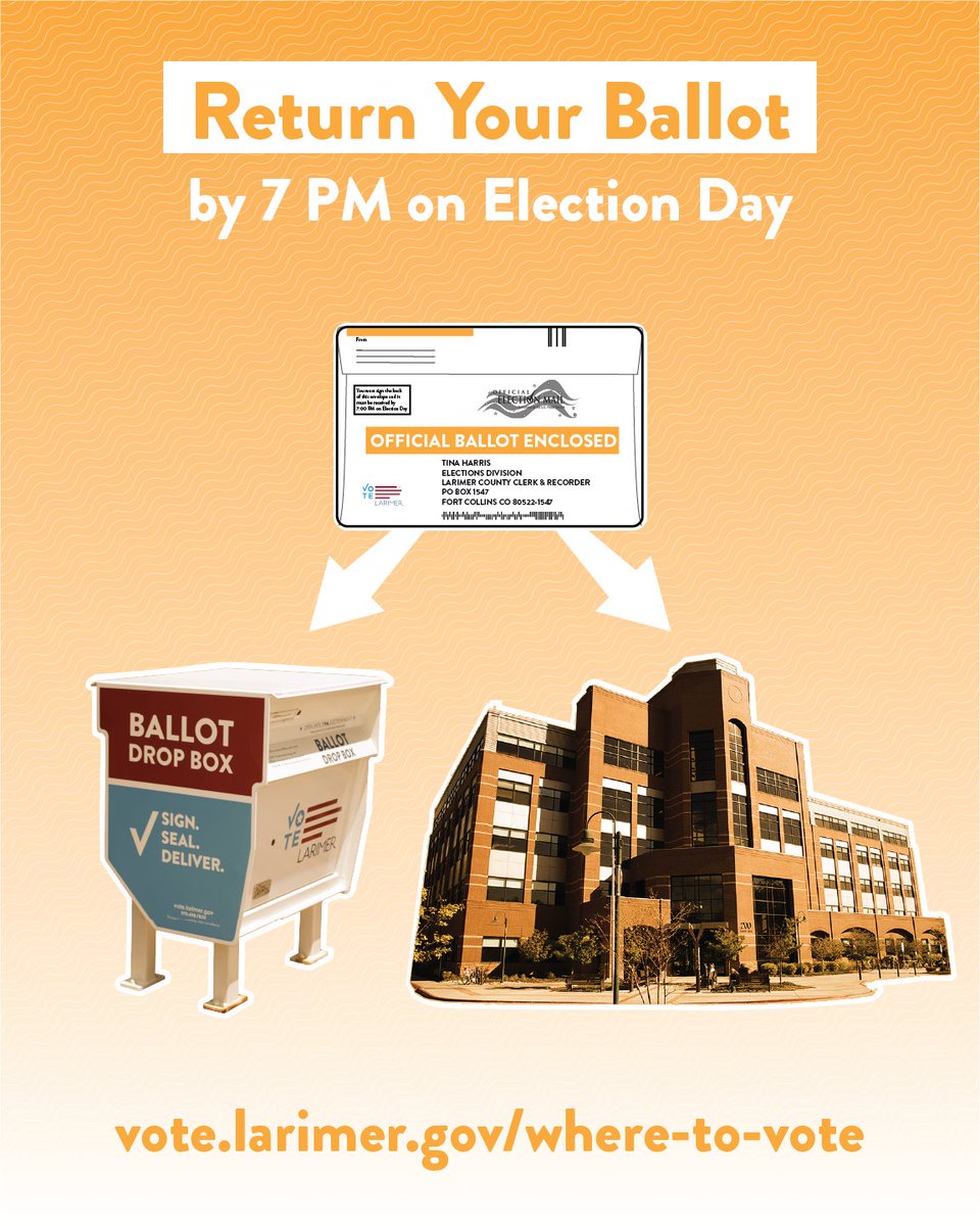 By our calculations, there are still 250,000 people that need to return their ballot.

At this point, take it to a ballot box or vote center to make sure it arrives in time.

Find a full list of locations at vote.larimer.gov/where-to-vote.

<a href="/LarimerCounty/">Larimer County</a> #LarimerVotes #Elections