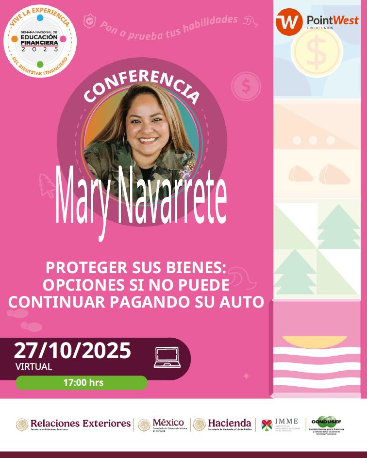 ConsulMex Portland (@consulmexpot) on Twitter photo 🔴💰¡Aprende a proteger lo que con tanto esfuerzo has construido! Hoy, 27 de octubre a las 17:00 hrs, no te pierdas la conferencia virtual “¿Cómo proteger su patrimonio?” con Mary Navarrete de <a href="/PointWestCU/">Point West CU</a>, en el marco de la #SNEF2025. #ViveLaExperienciaSNEF2025 🔴💰¡Aprende a proteger lo que con tanto esfuerzo has construido! Hoy, 27 de octubre a las 17:00 hrs, no te pierdas la conferencia virtual “¿Cómo proteger su patrimonio?” con Mary Navarrete de <a href="/PointWestCU/">Point West CU</a>, en el marco de la #SNEF2025. #ViveLaExperienciaSNEF2025