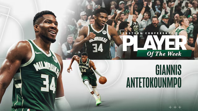 Most Player of the Week awards in NBA history:

67 – LeBron James
33 – Kobe Bryant
33 – Kevin Durant
28 – Giannis Antetokounmpo*
27 – James Harden
25 – Michael Jordan
23 – Tim Duncan
23 – Allen Iverson
23 – Karl Malone
20 – Shaquille O’Neal
20 – Stephen Curry
20 – Kevin Garnett