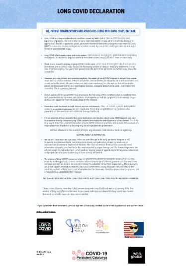 🌍 We, #LongCOVID orgs &amp; advocates worldwide, release a collective declaration.
🔗longcovidriseup.eu/lc-declaration/

5 years on, millions live with this chronic condition caused by #SARSCoV2
 #Urgency
<a href="/TogetherWeMask/">MaskTogetherAmerica</a> <a href="/winslow_la/">Association Winslow Santé Publique</a> <a href="/LCawarenessInt/">International Long Covid Awareness</a> <a href="/TheWHN/">World Health Network</a> <a href="/elisaperego78/">Dr Elisa Perego</a> <a href="/COVID19persist1/">COVID19_persistent</a>