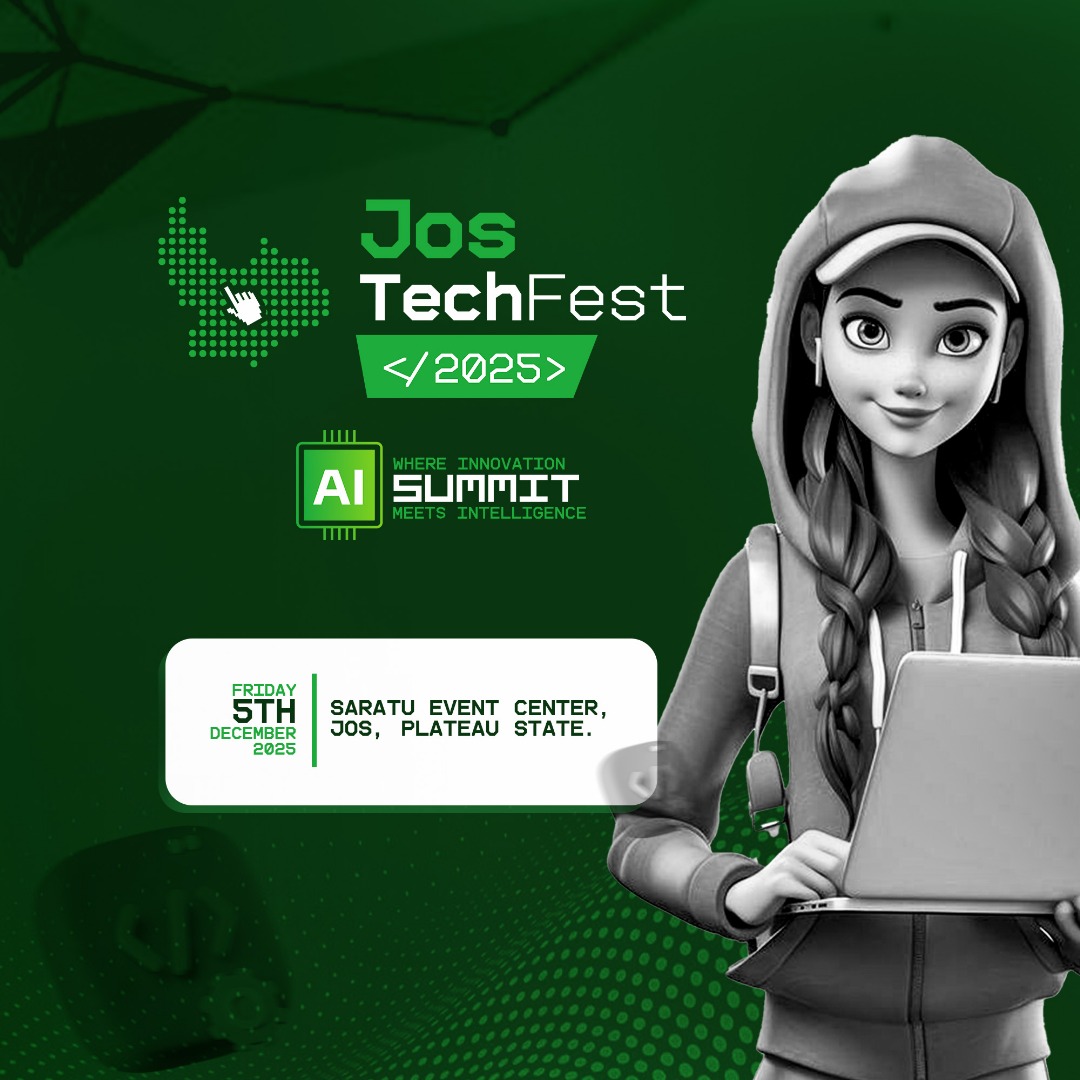 jostechfest's tweet photo. The wait is over — Jos TechFest 2025 is here!
Join innovators, tech enthusiasts, and AI thinkers at the AI Innovation Summit where innovation meets intelligence.
Date: Friday, 5th December 2025
Venue: Saratu Event Center, Jos, Plateau State.
#JosTechFest2025 #AIInnovationSummit https://t.co/SIf6kp6VWk
